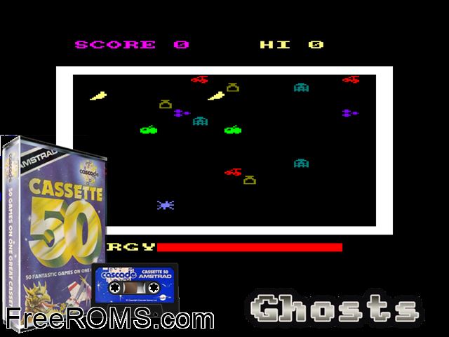 Ghosts (UK) (1985) [a1] Amstrad CPC game showing 3D box cover and gameplay screenshot